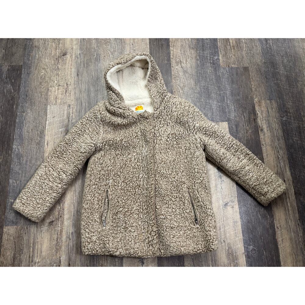 C&C California Womens Faux Fur Teddy Hooded Jacket Taupe Brown Size M RN57686